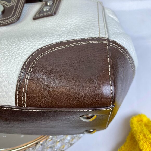 Coach Leather Turnlock Satchel Brown Cream - F13961 🤍 Janice - Picture 11 of 17